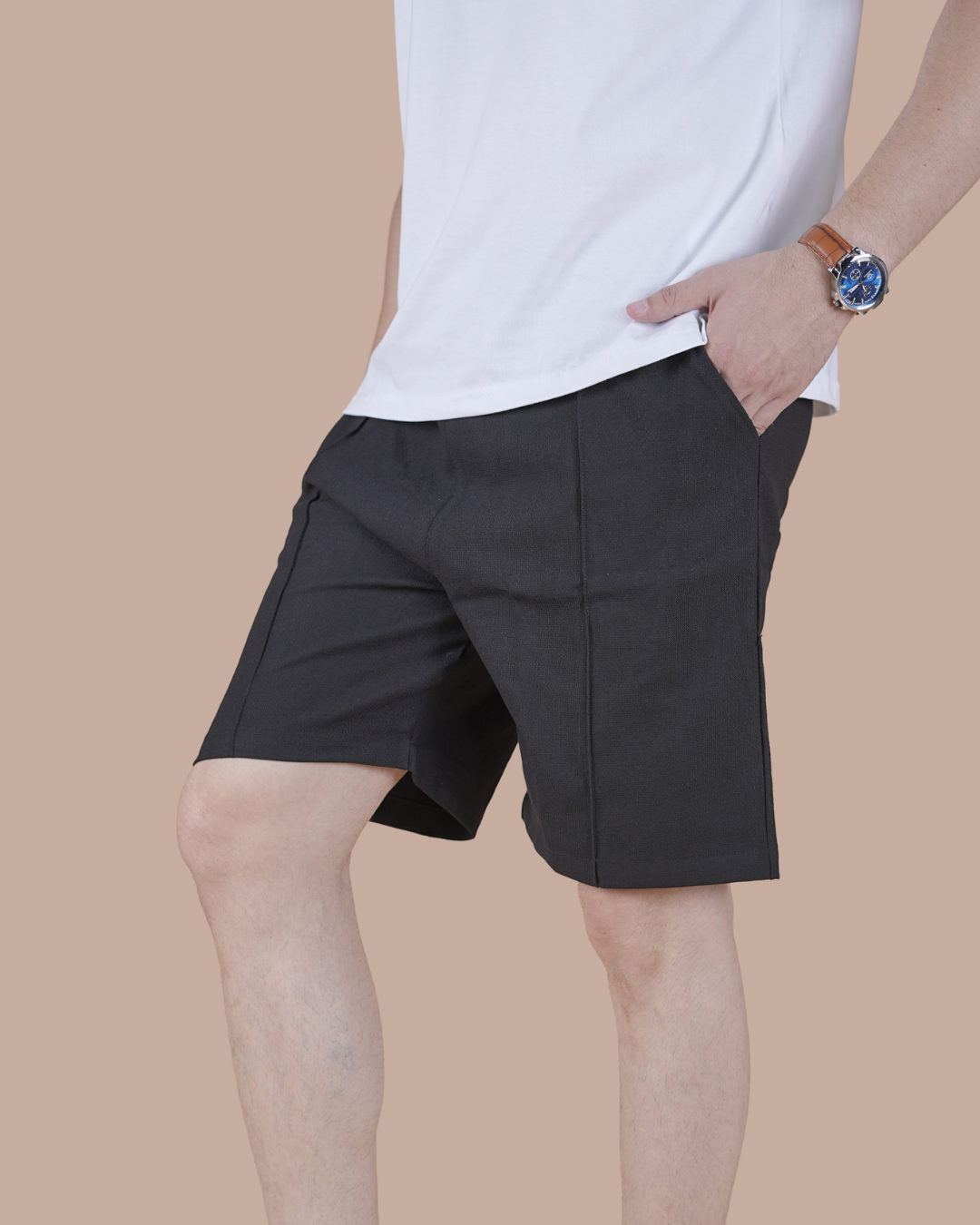 Black Textured Classic Casual Outing Shorts