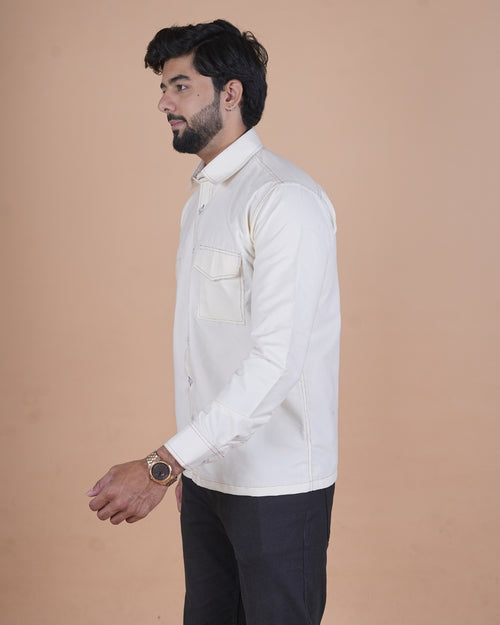 Ivory White Double Stitch Premium Casual Shirt
