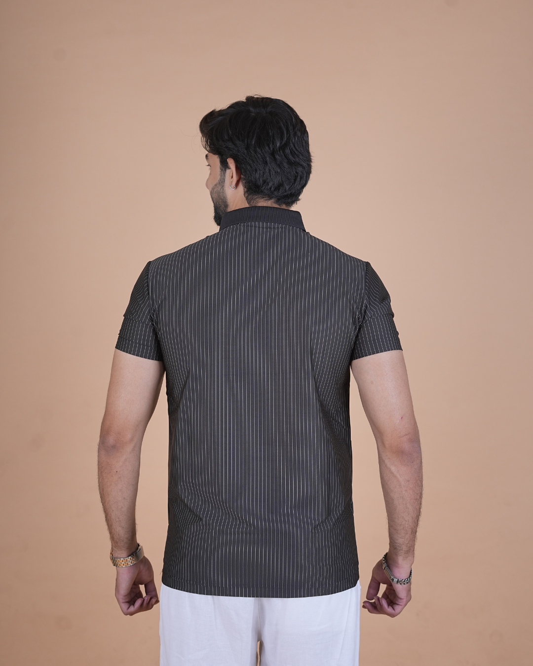 Black Classic Stripe Half-Sleeve Polo T-Shirt