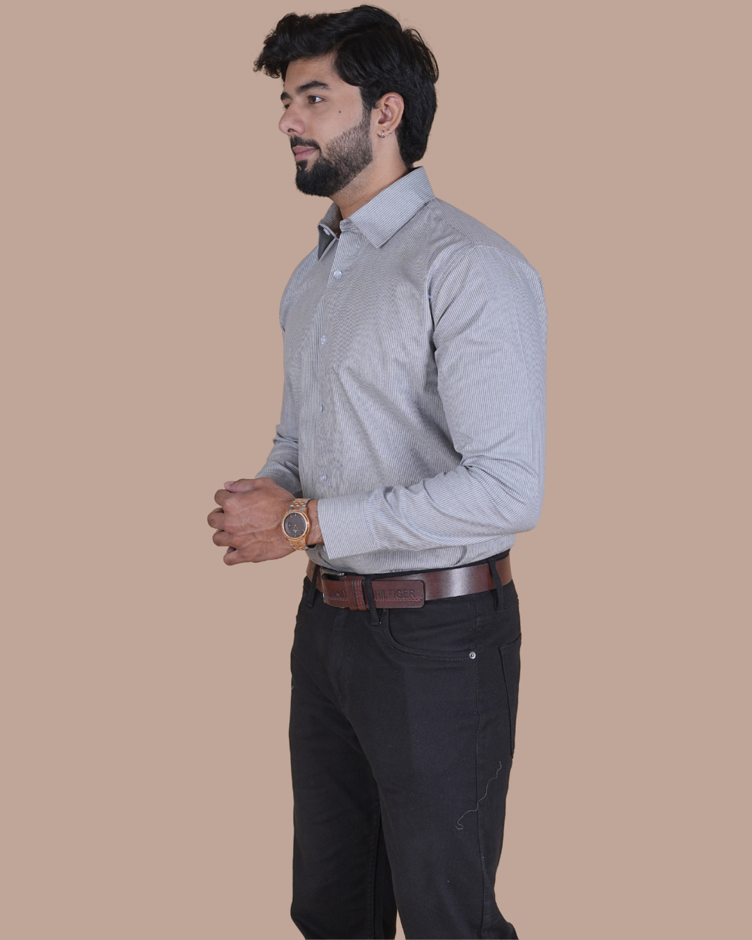 Silver Grey Micro Check Formal Shirt