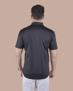 Black Solid Self-Shine Formal Half Sleeve Shirt