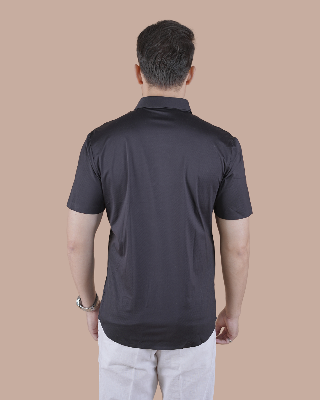 Black Solid Self-Shine Formal Half Sleeve Shirt