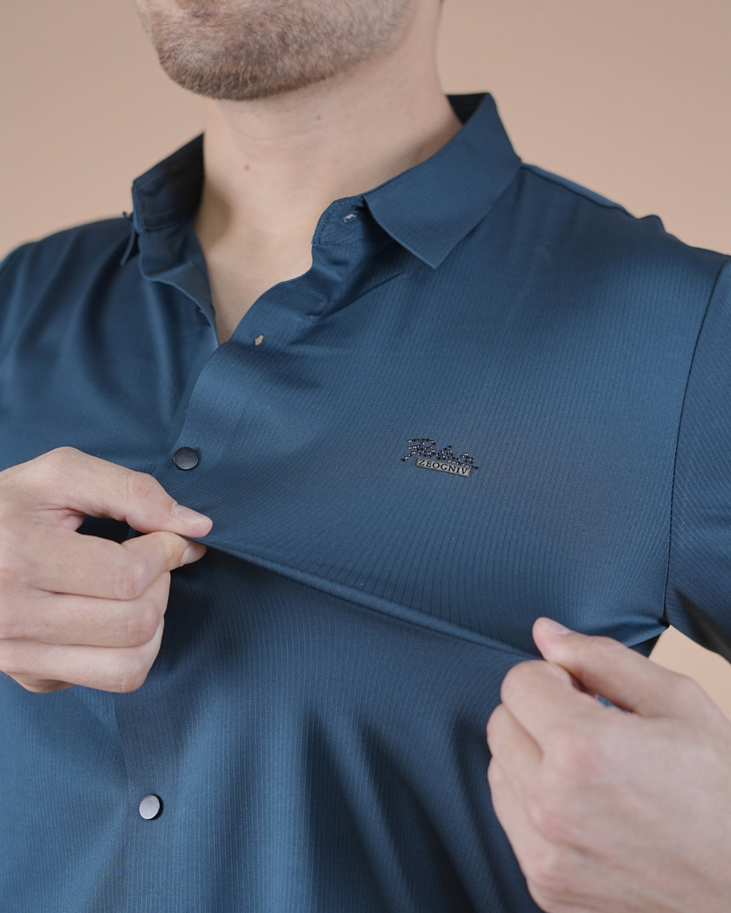 Blue Full Sleeves Self Stripe Stitchless Formal Shirt