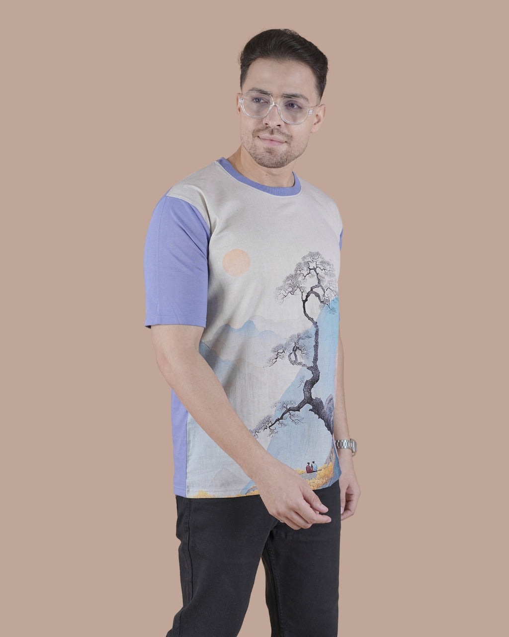 Lavender Mist Linen Graphic Casual T-Shirt