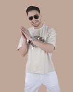 Sand Beige Graphic Oversized T-Shirt