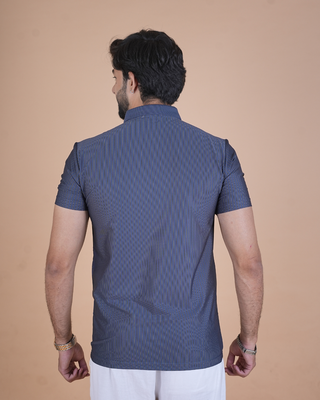 blue Classic Stripe Half-Sleeve Polo T-Shirt