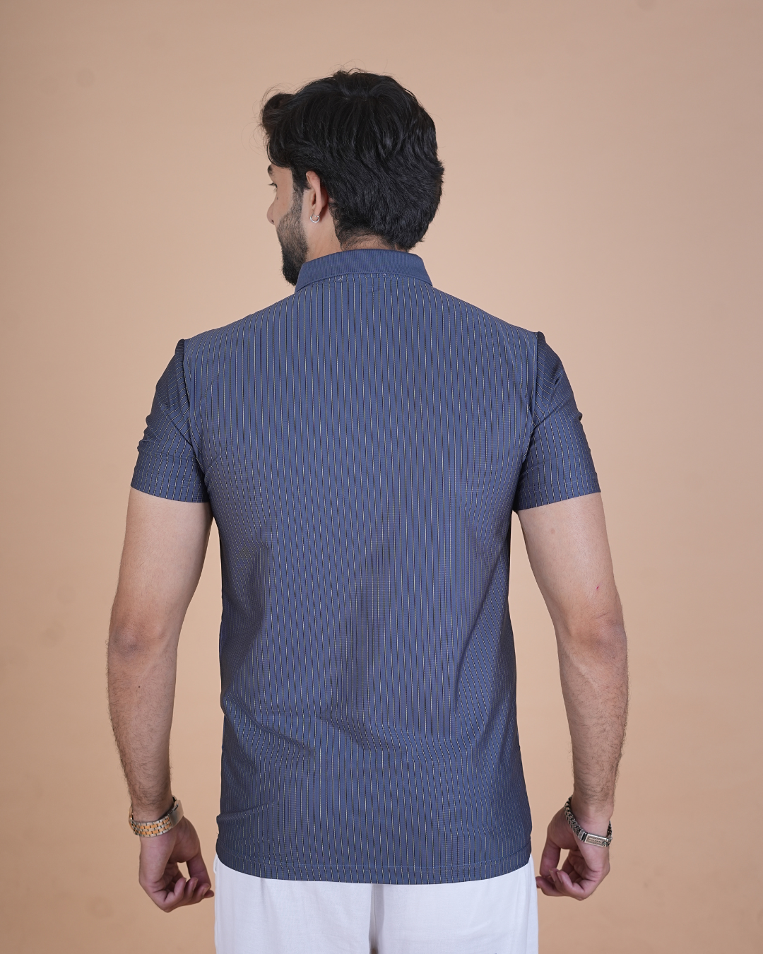blue Classic Stripe Half-Sleeve Polo T-Shirt