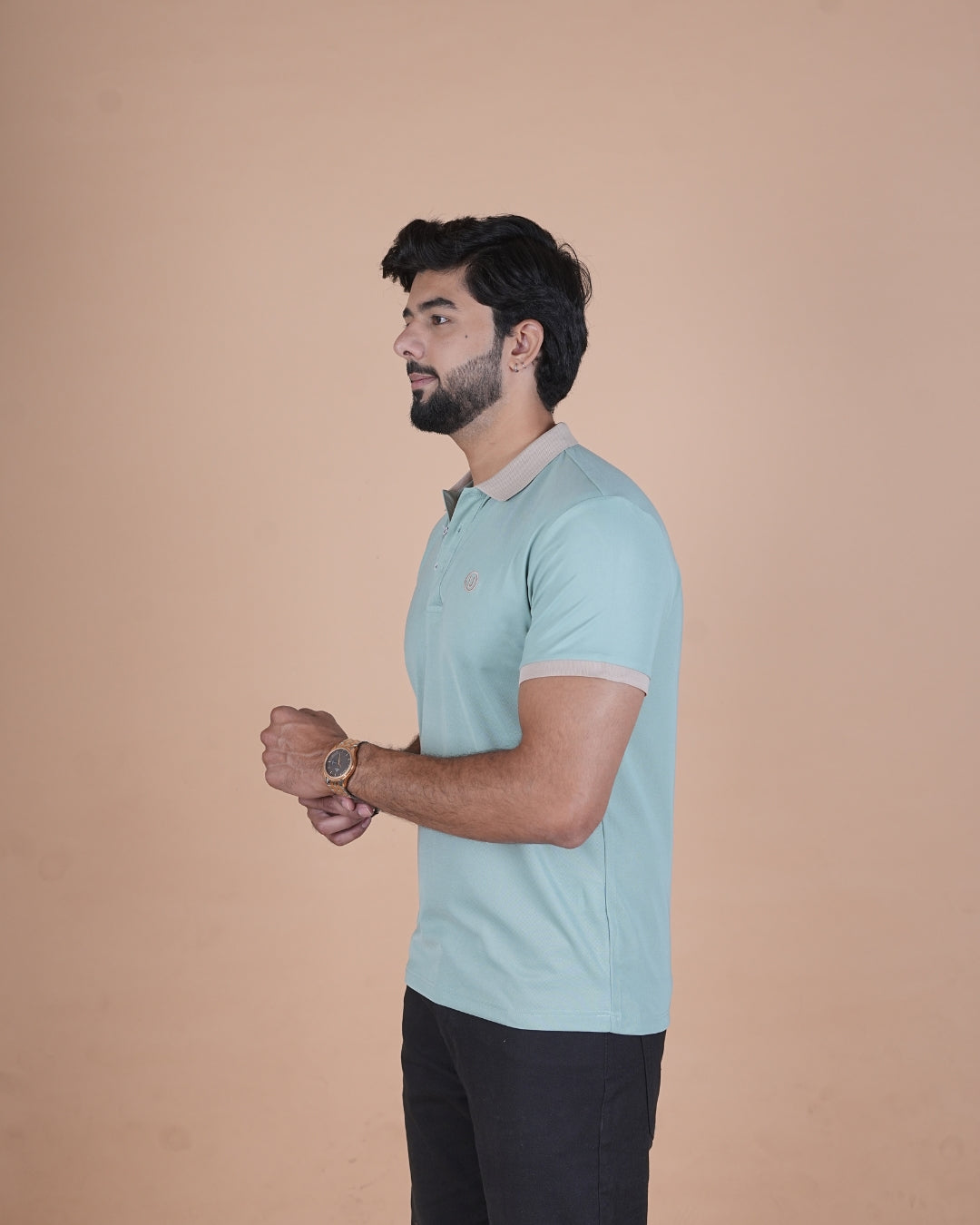 Mist Blue Contrast Collar Polo T-Shirt