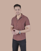 Rust Brown Striped Stitchless Half Sleeve Shirt