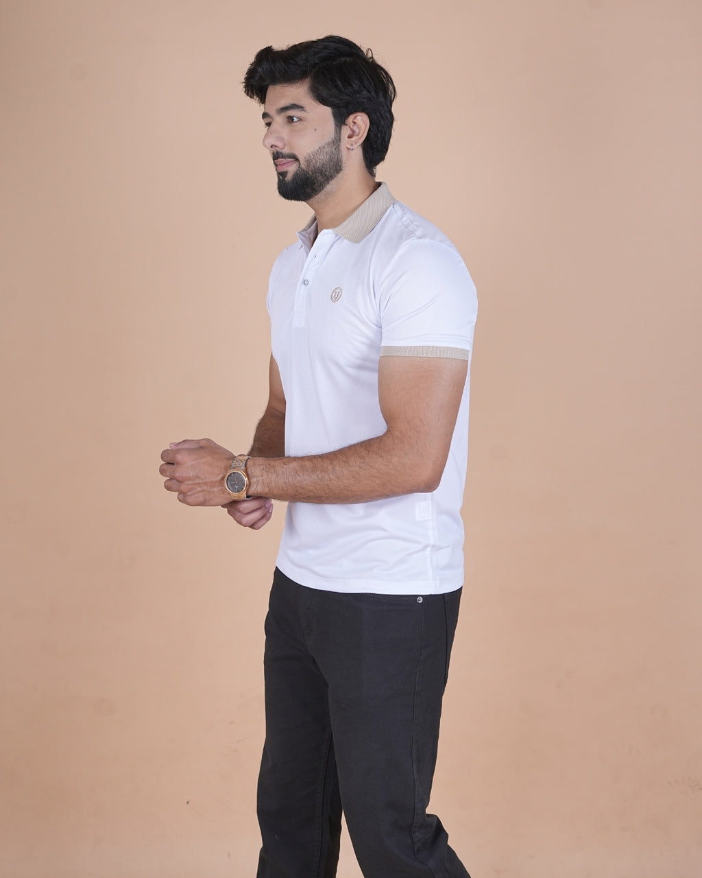 White Contrast Collar Polo T-Shirt