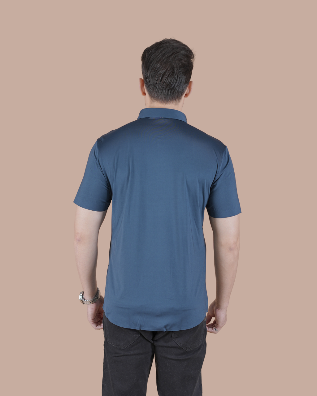Navy Solid Self-Shine Formal Half Sleeve Shirt