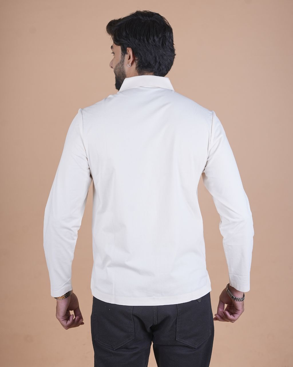 white Double Pocket Full-Sleeve Zipper Jacket