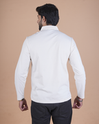 white Double Pocket Full-Sleeve Zipper Jacket
