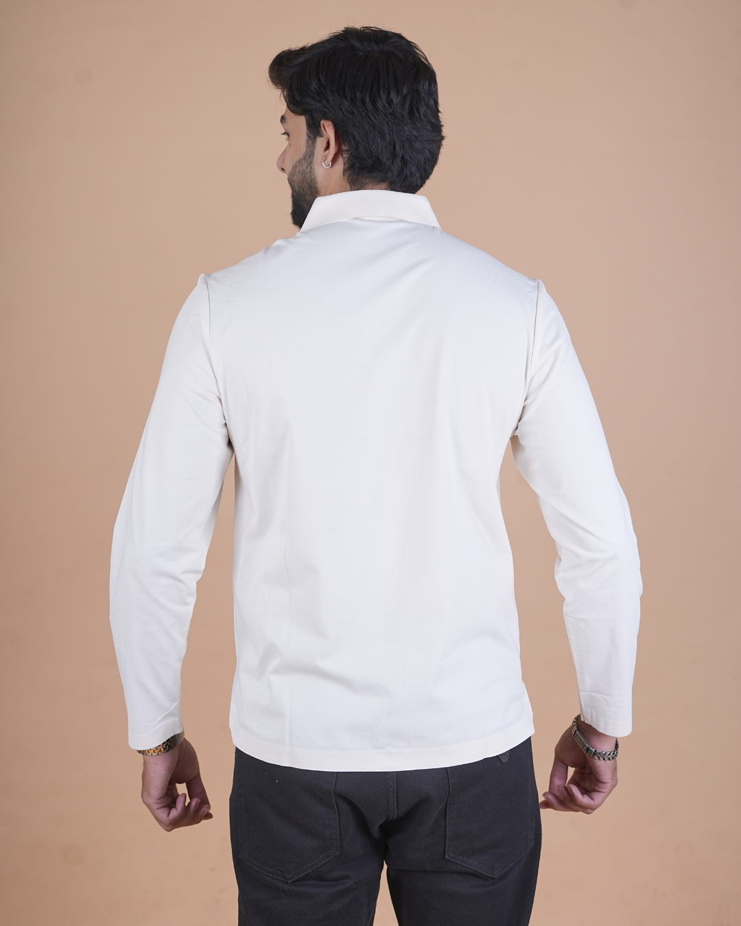 white Double Pocket Full-Sleeve Zipper Jacket