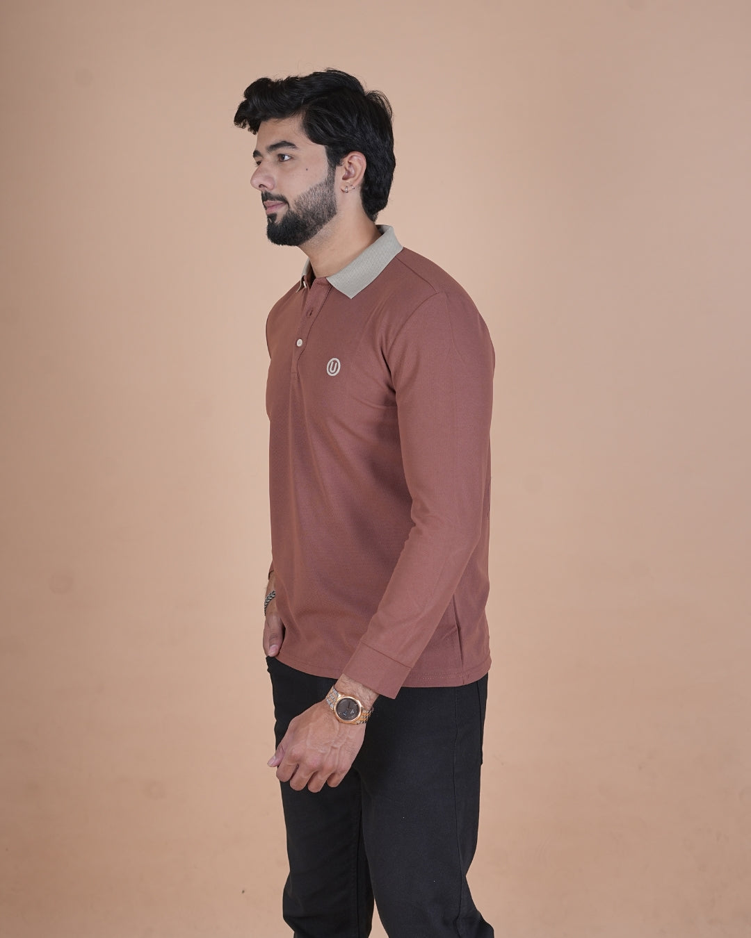 Vintage Brown Contrast Collar Polo T-Shirt