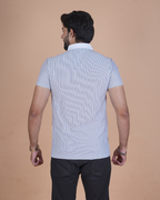 white Classic Stripe Half-Sleeve Polo T-Shirt