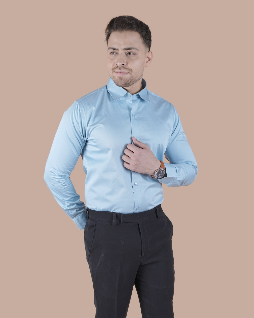 Sky Blue Giza Satin Formal Shirt