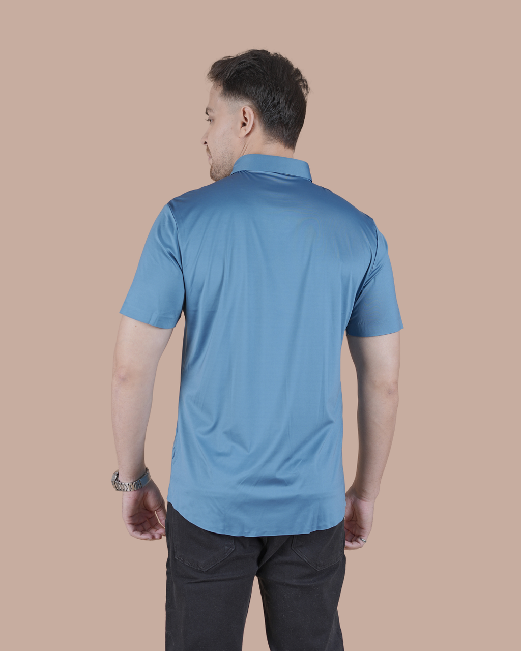 Blue Solid Self-Shine Formal Half Sleeve Shirt