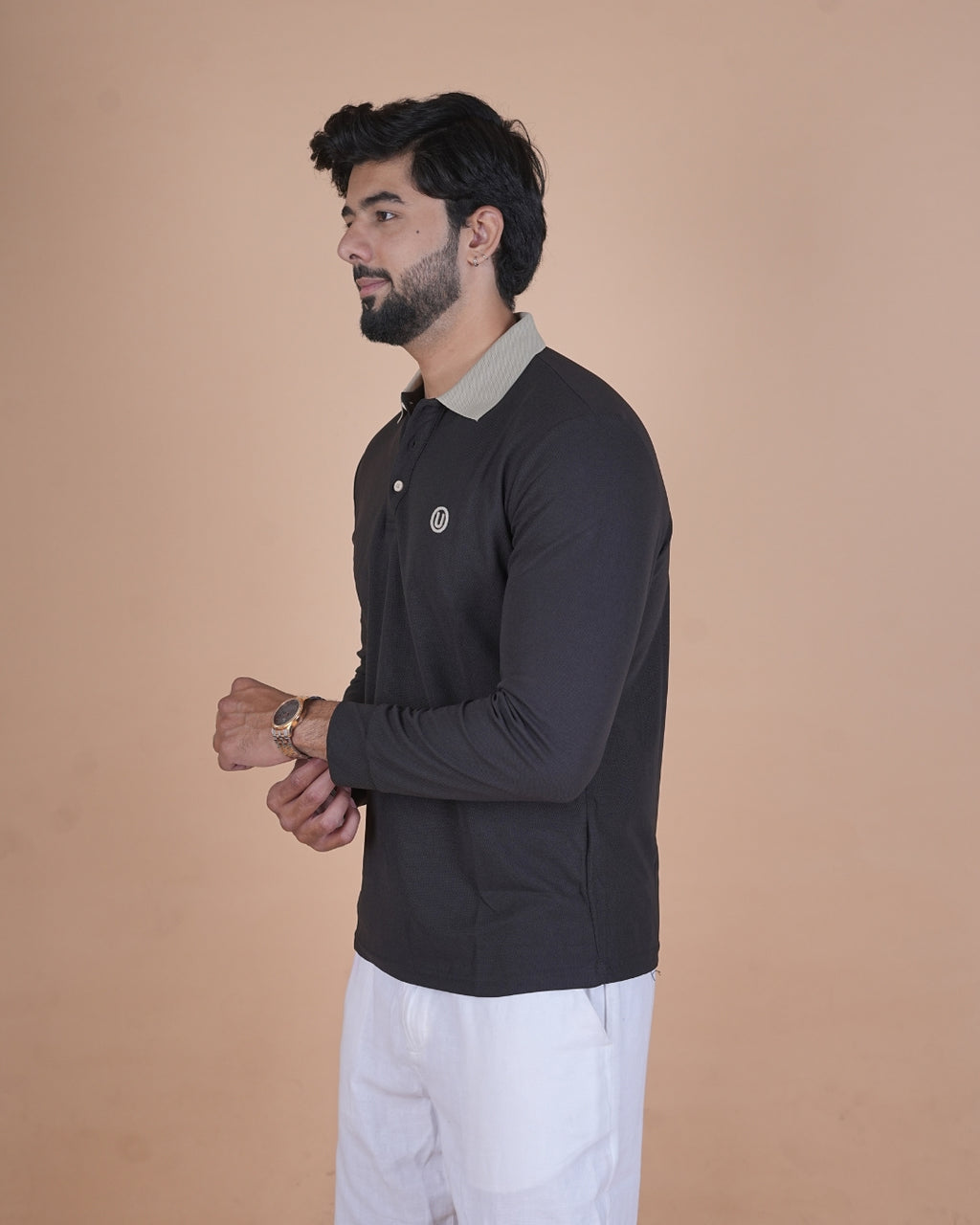 Black Contrast Collar Polo T-Shirt