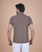Mocha Brown Textured Stitchless Cuban Collar Shirt