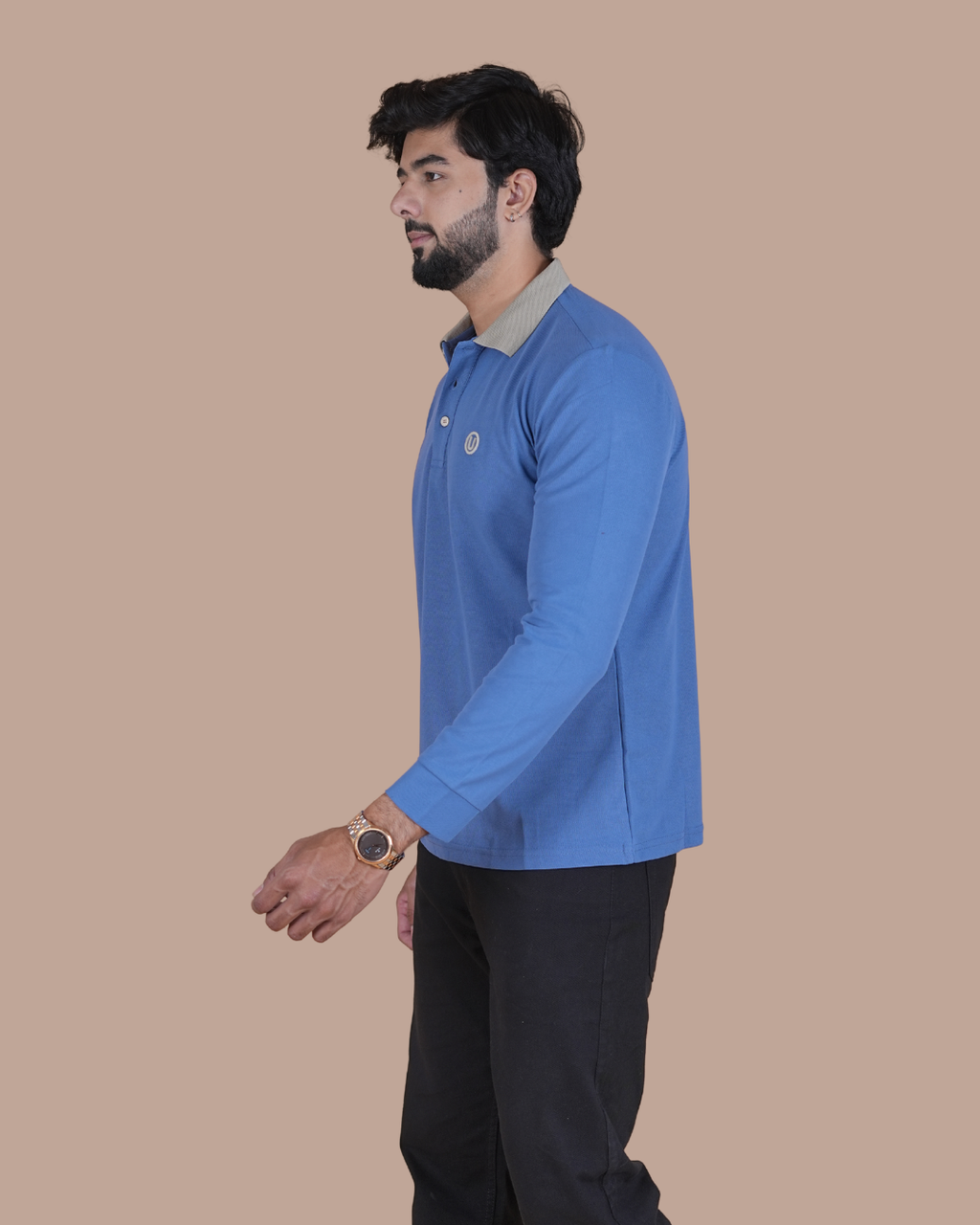 Sky Blue Contrast Collar Polo T-Shirt