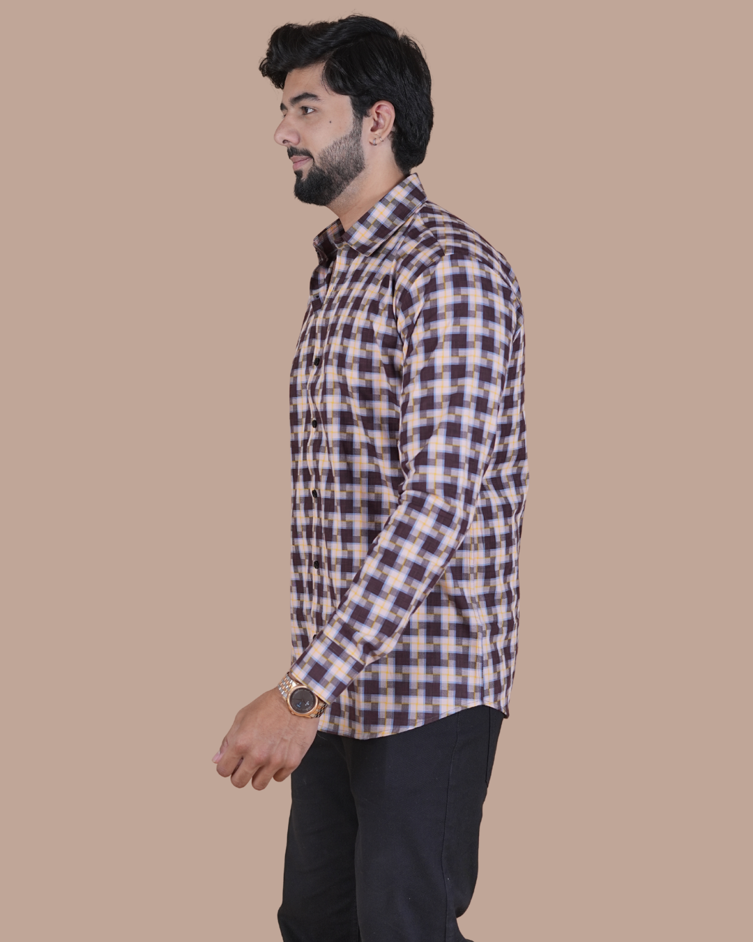 Brown Multi Check Formal Shirt