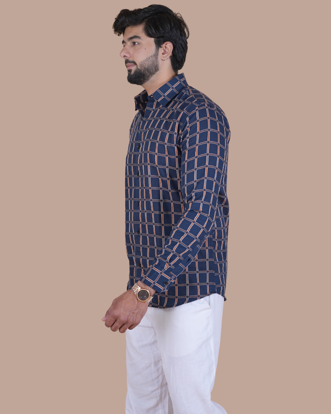 Navy Windowpane Check Shirt