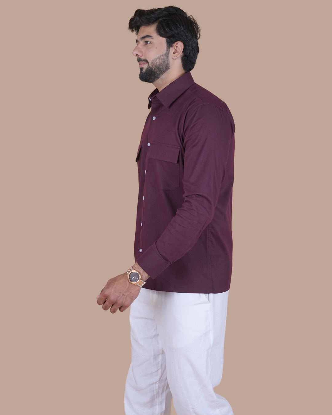 Wine Purple Corduroy Semi-Casual Shirt