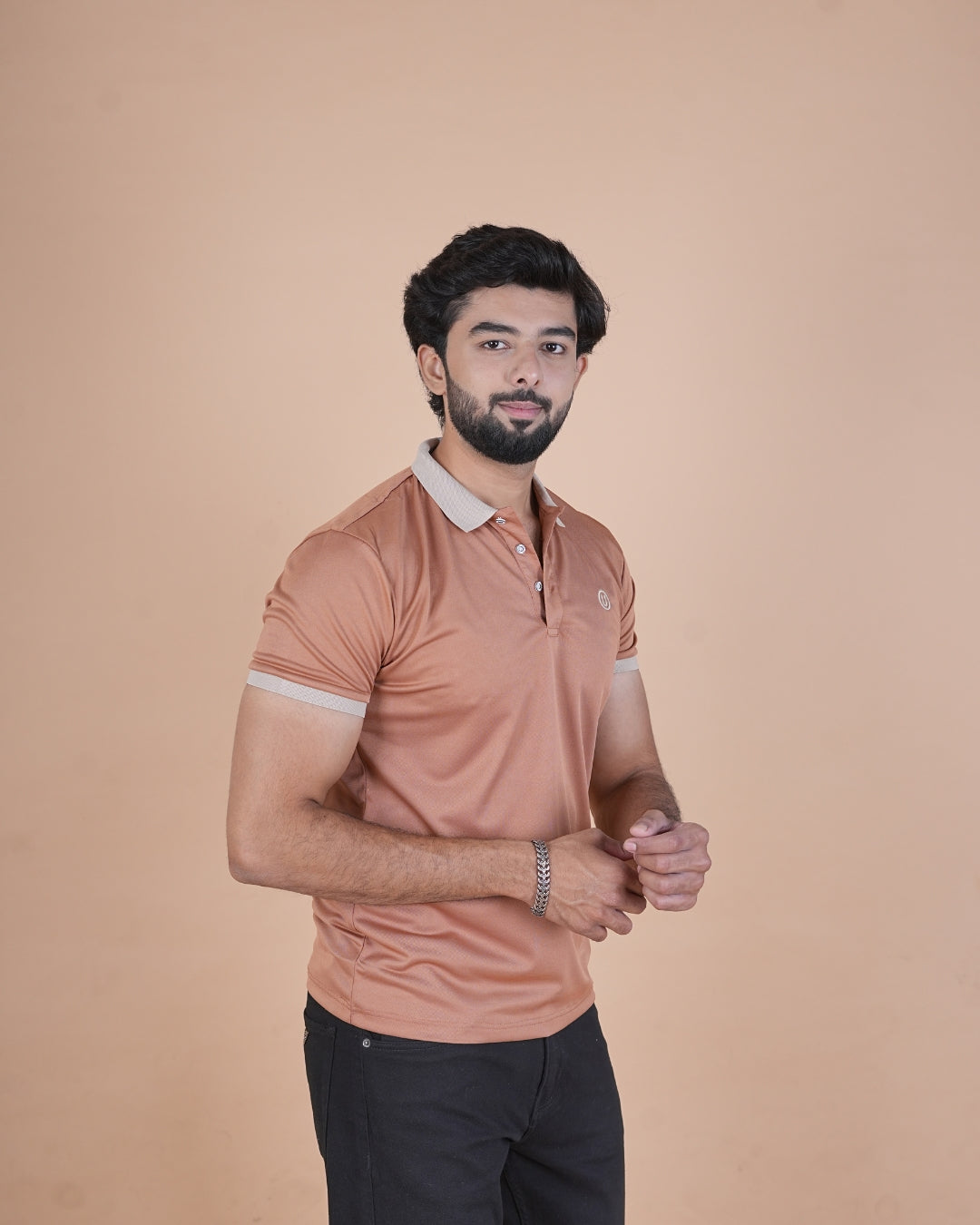 Desert Brown Contrast Collar Polo T-Shirt