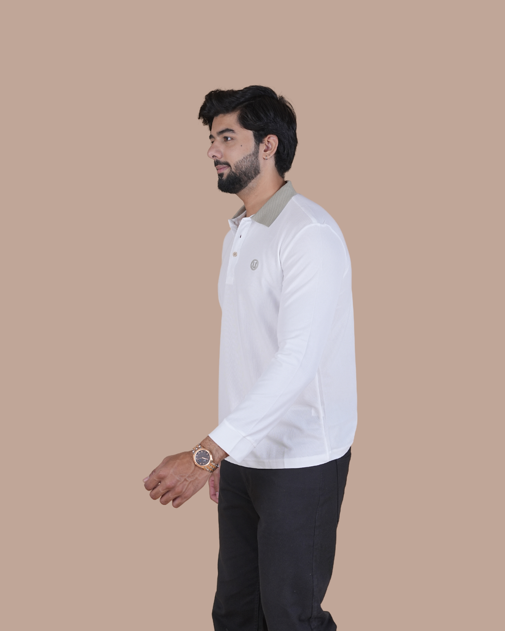 White Contrast Collar Polo T-Shirt