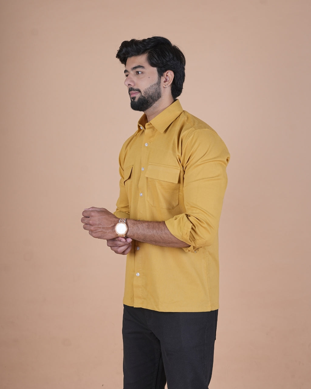 Mustard Gold Corduroy Semi-Casual Shirt
