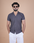 Grey Textured Stitchless Cuban Collar Shirt