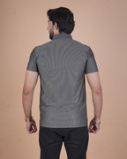 charcoal gray Classic Stripe Half-Sleeve Polo T-Shirt