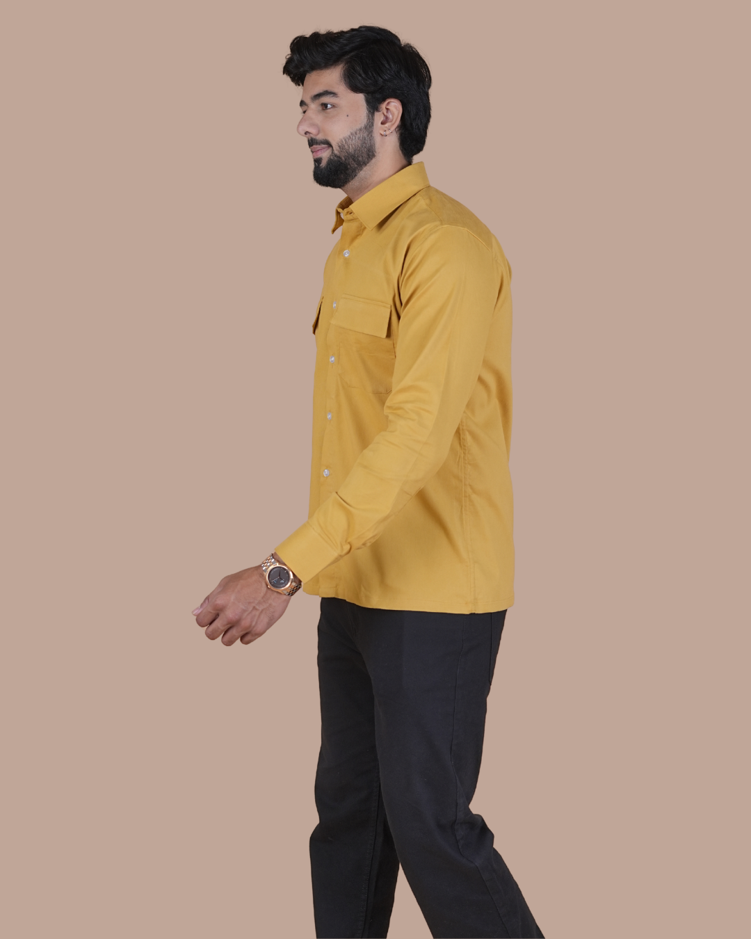 Mustard Gold Corduroy Semi-Casual Shirt