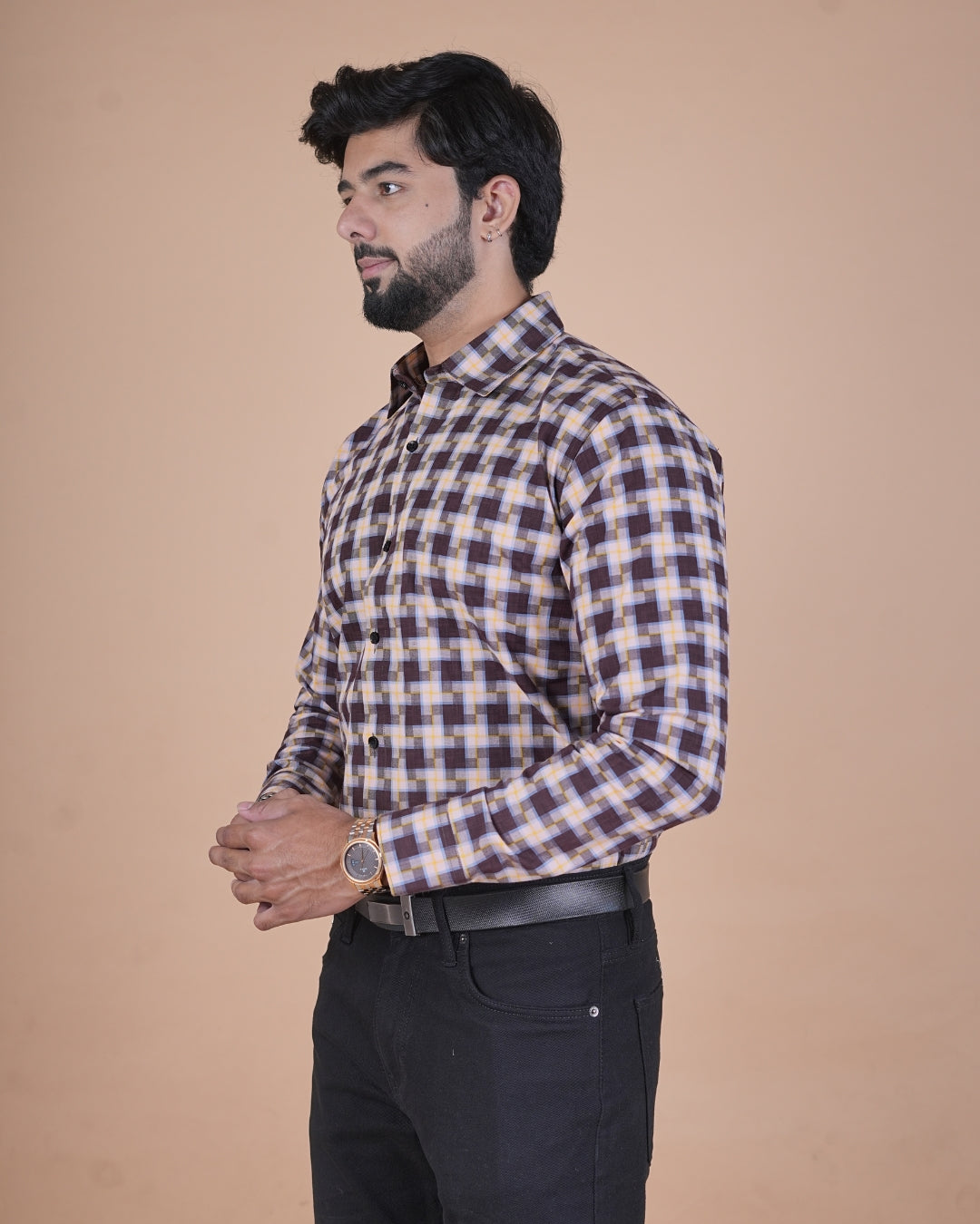 Brown Multi Check Formal Shirt