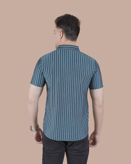 Slate Blue Striped Stitchless Half Sleeve Shirt