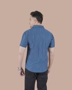 Royal Blue Striped Stitchless Half Sleeve Shirt