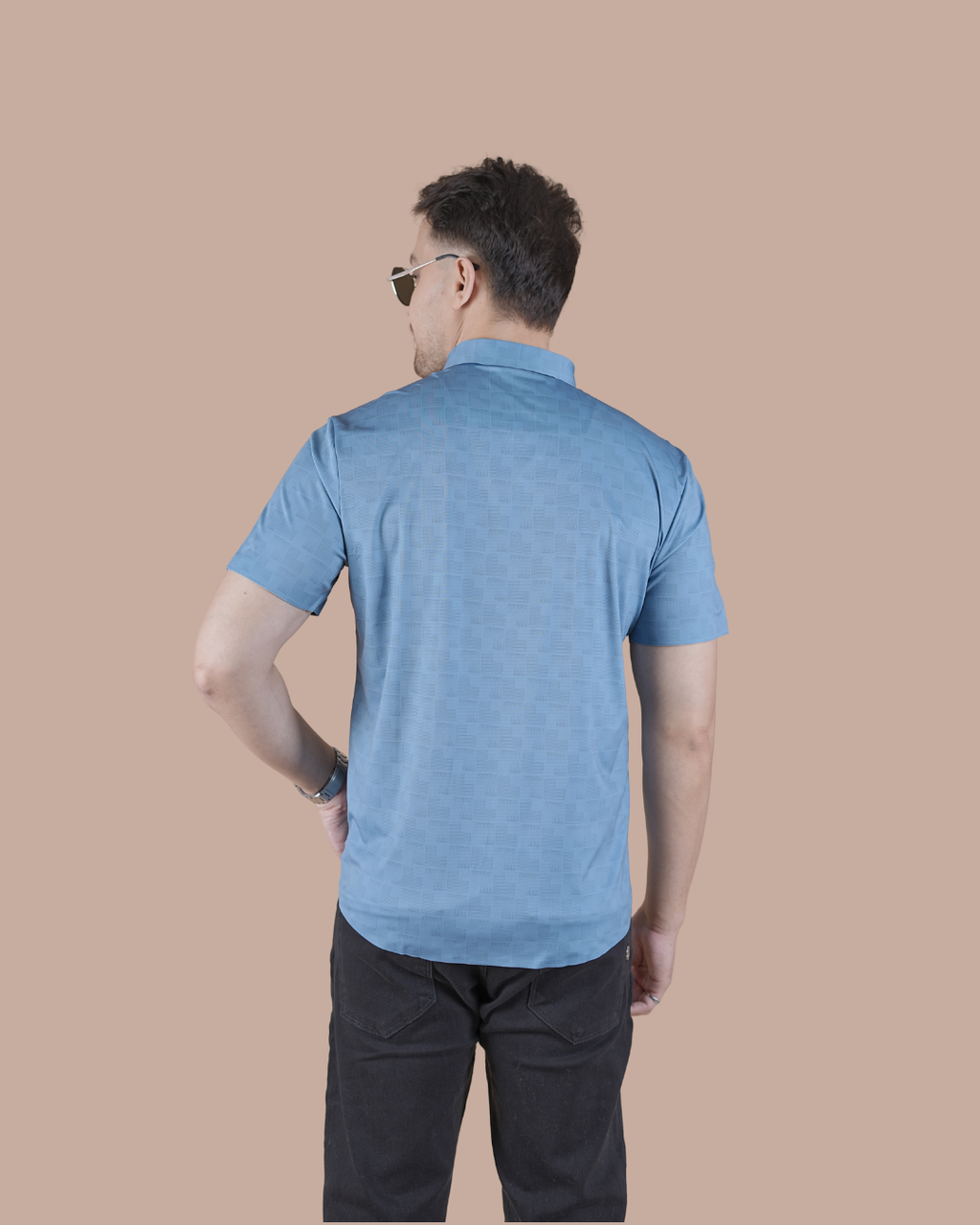 Powder Blue Seamless Printed Half Sleeve Shirt