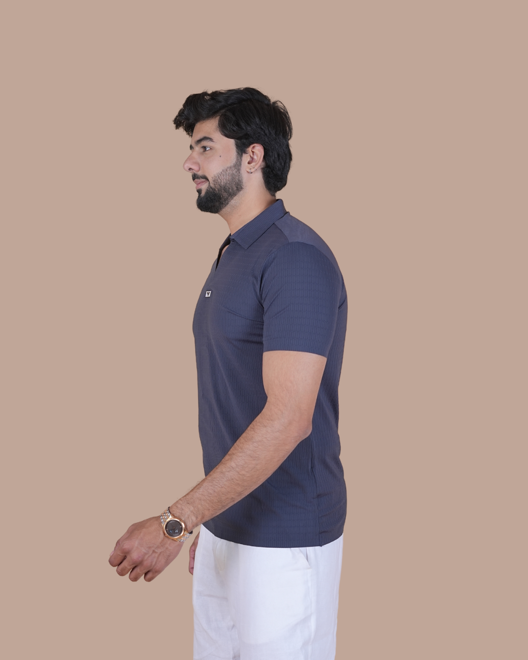 Storm Blue Seamless V-Neck Polo T-Shirt