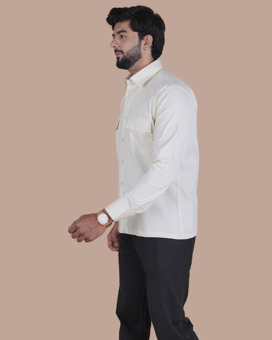 Pearl Grey Corduroy Semi-Casual Shirt