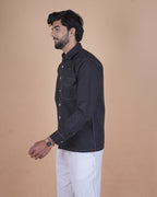 Jet Black Contrast Double Stitch Casual Shirt