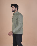 Olive Grey Corduroy Semi-Casual Shirt
