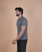Smoke Grey Seamless V-Neck Polo T-Shirt