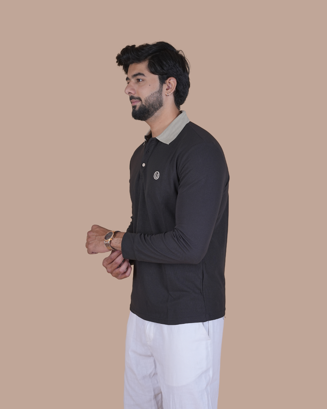 Black Contrast Collar Polo T-Shirt