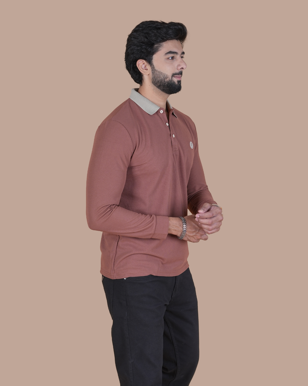Vintage Brown Contrast Collar Polo T-Shirt