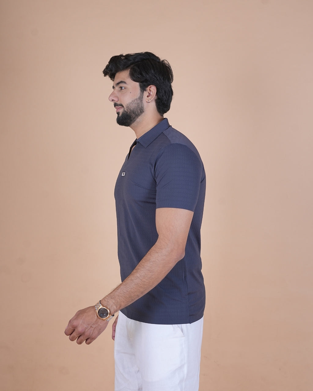 Storm Blue Seamless V-Neck Polo T-Shirt