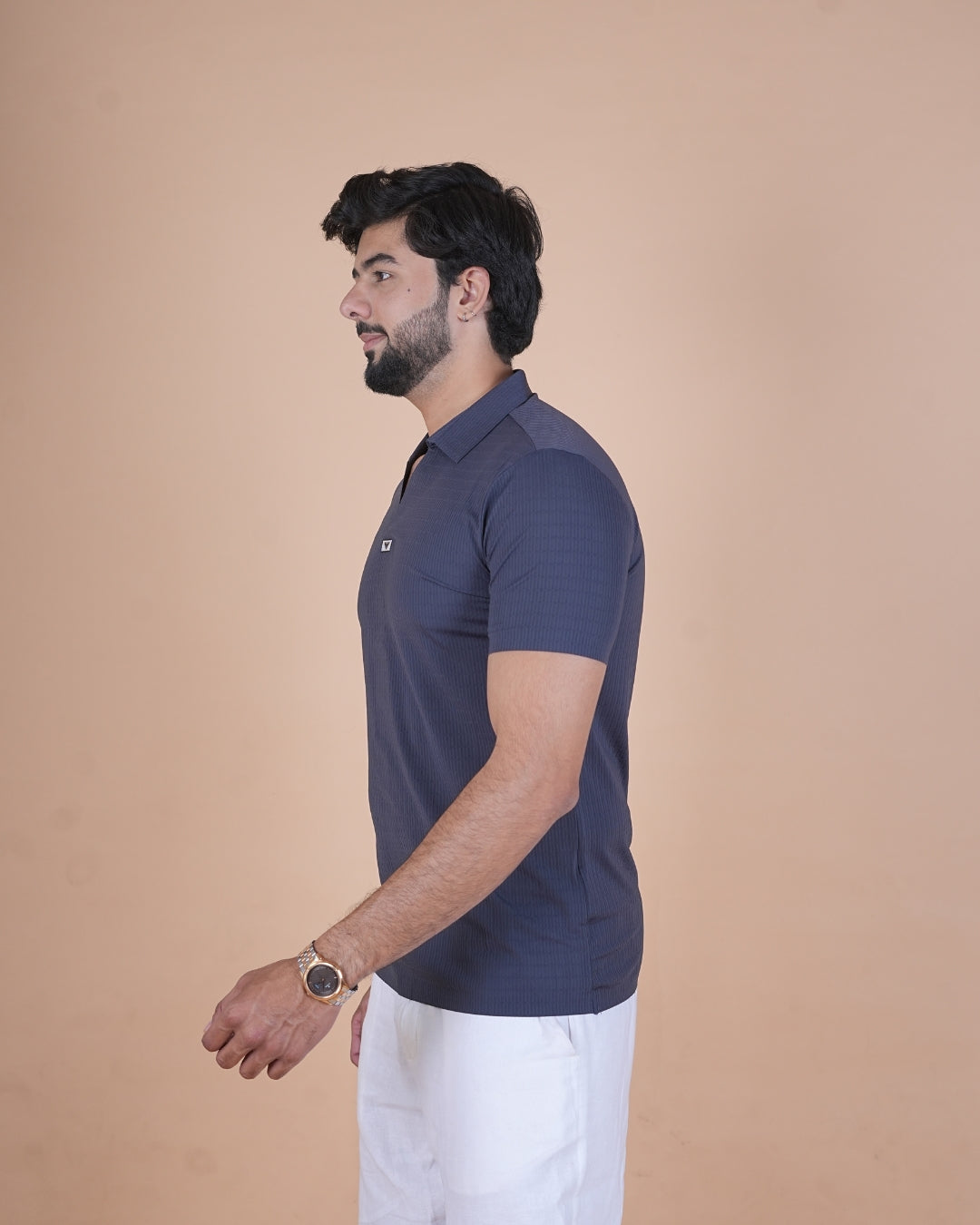 Storm Blue Seamless V-Neck Polo T-Shirt