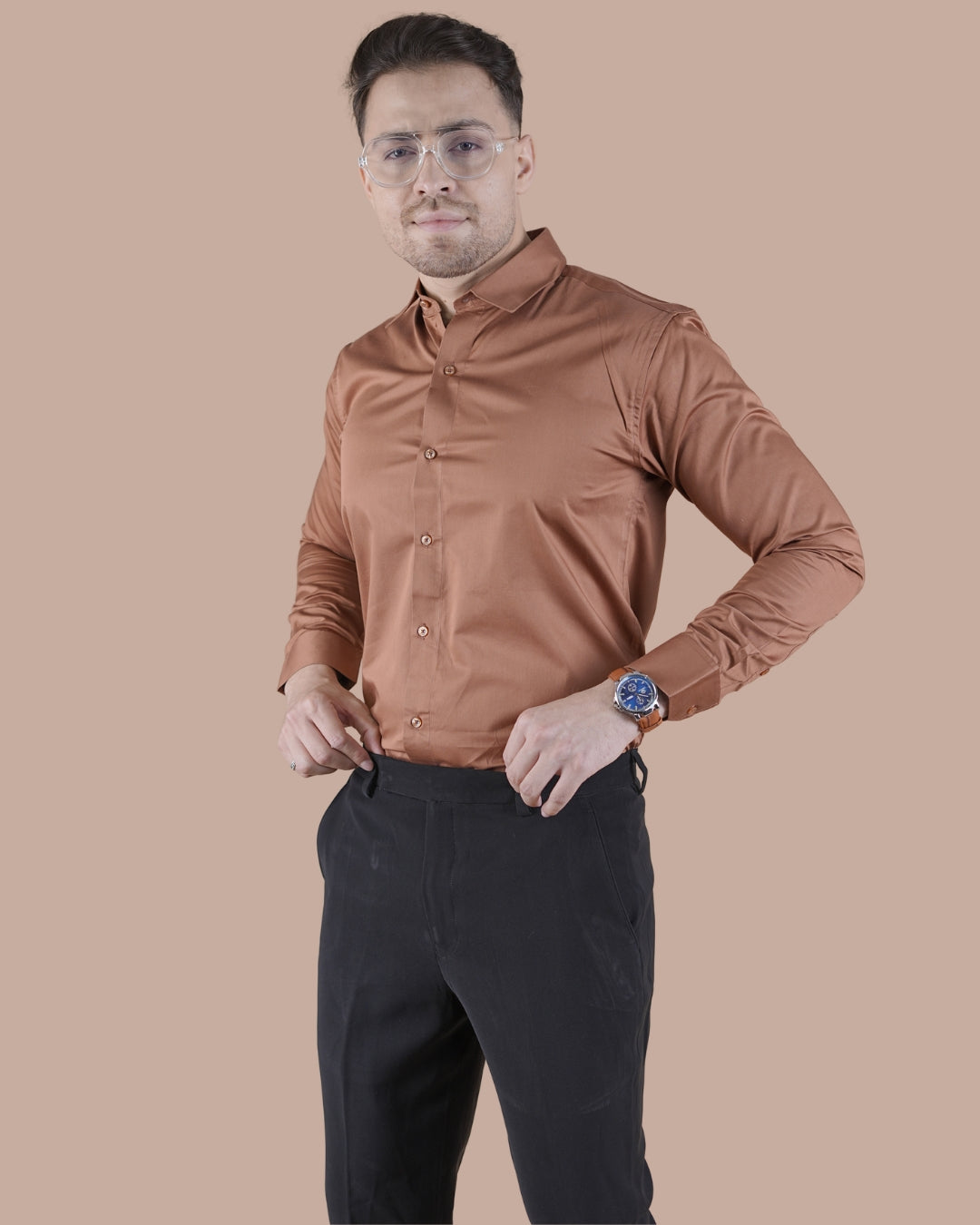 Copper Brown Giza Satin Formal Shirt
