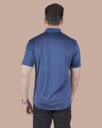 Dark Blue Solid Self-Shine Formal Half Sleeve Shirt