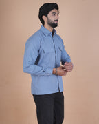 Slate Blue Corduroy Semi-Casual Shirt